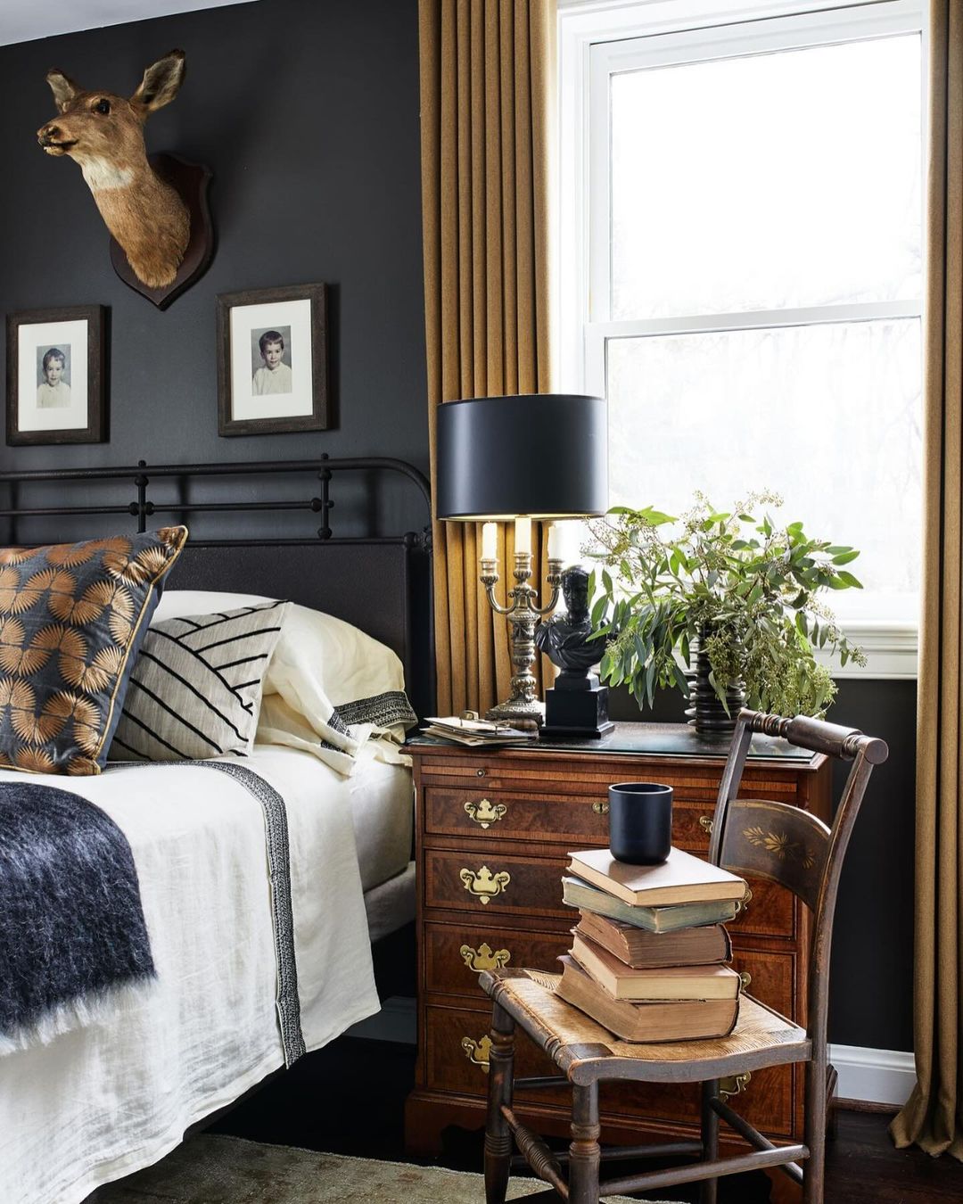 Incorporate Antique Furniture with Dark, Dramatic Walls