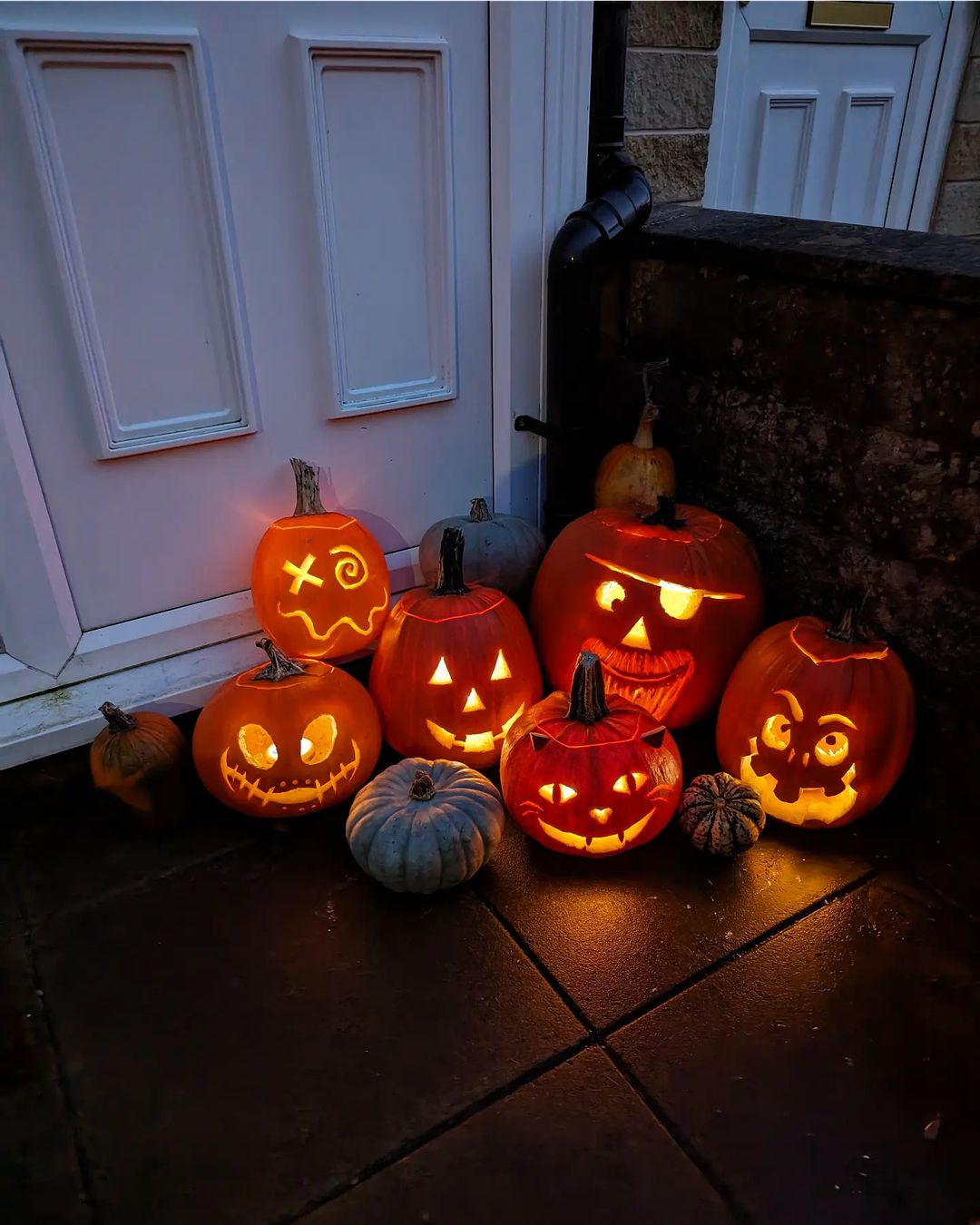 Group of Expressive Pumpkins for an Eye-Catching Entrance Display