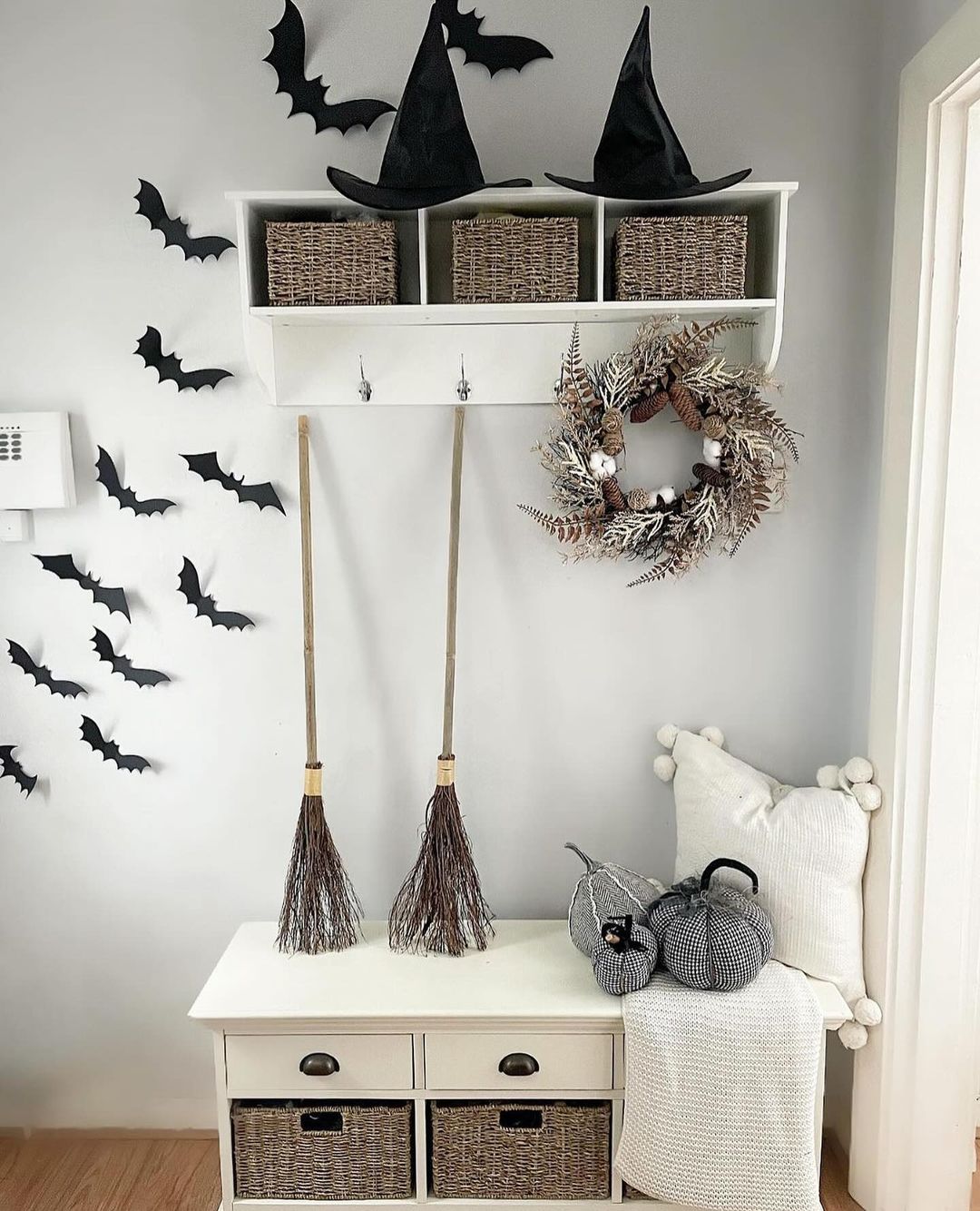 Witchy Entryway with Bats and Broomsticks