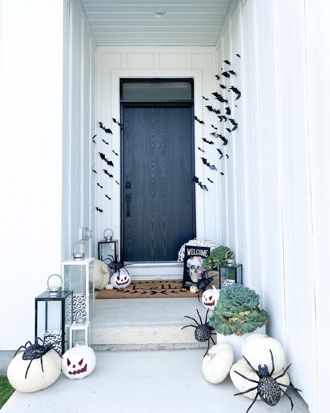  Spooky Front Porch with Bats and Pumpkins