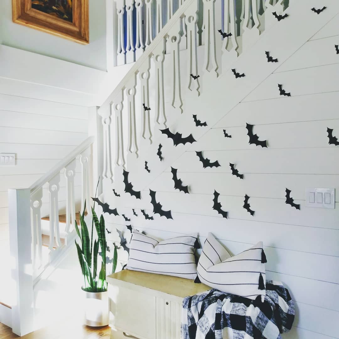 Bat-Filled Staircase for a Subtle Halloween Touch