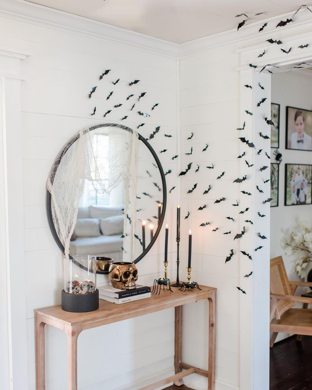 Haunted Entryway with Bats and Skull Decor