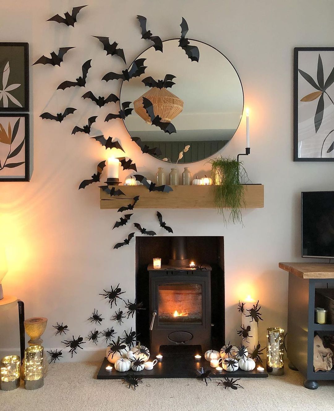 Create a Spooky Fireplace Focal Point with Bats and Spiders