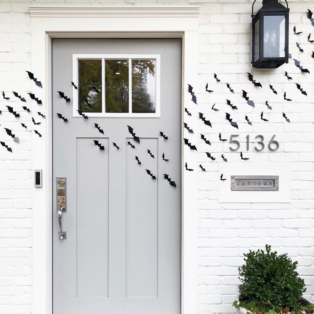 Simple Halloween Entrance with Bats on the Door