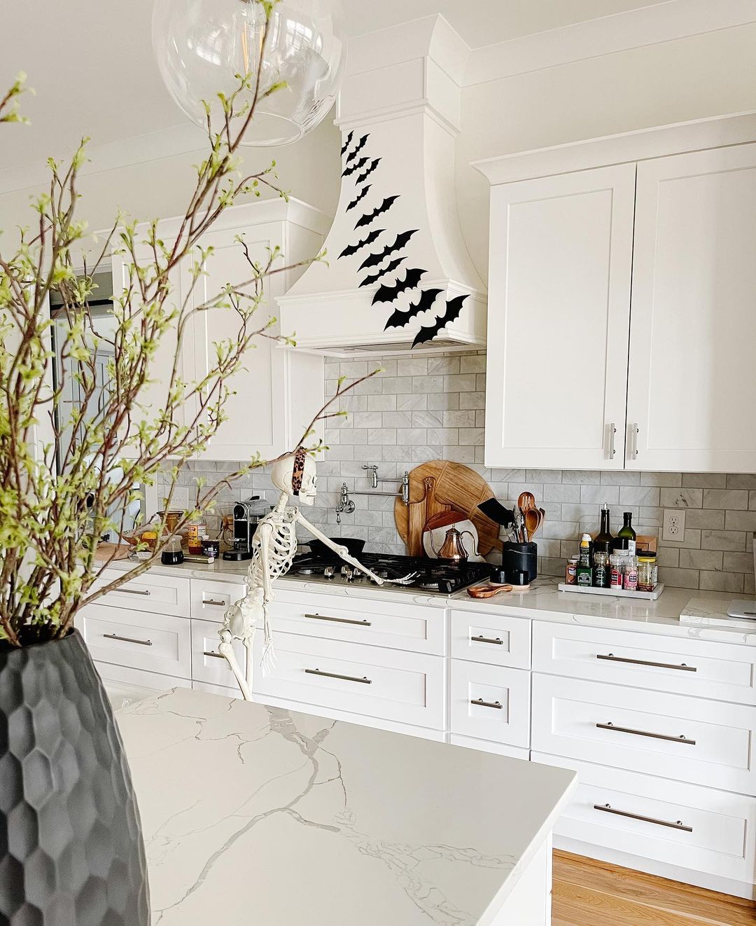 Halloween Kitchen with Bats and Skeleton Decor