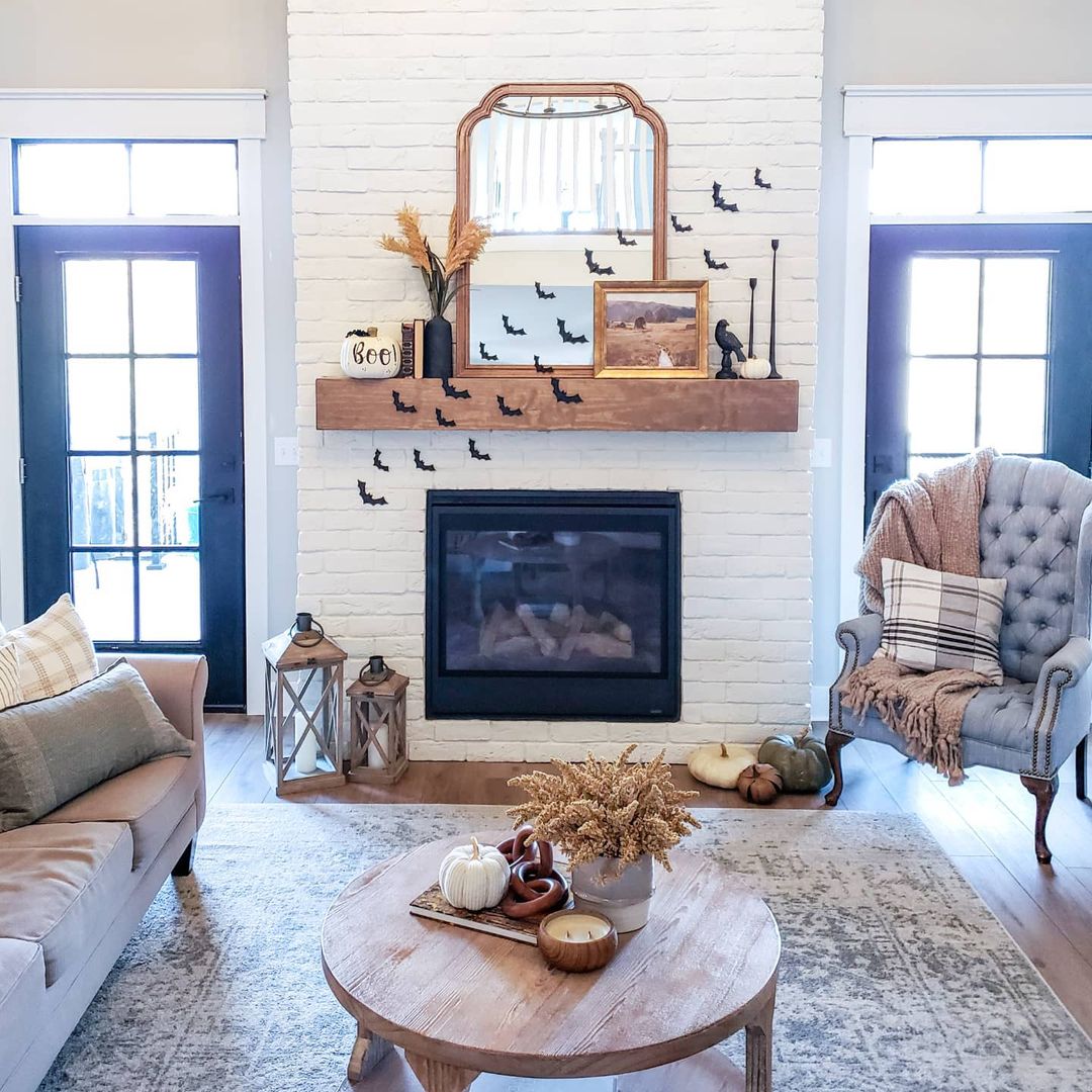 Chic Halloween Mantel with Bat Accents