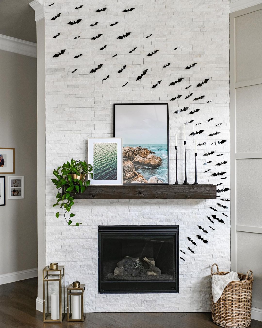 Minimalist Halloween Mantel with a Swarm of Bats