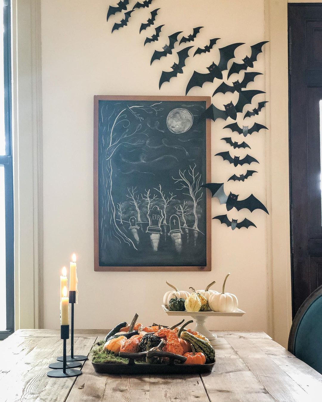 Create a Spooky Scene with a Moody Chalkboard and Bat Decor