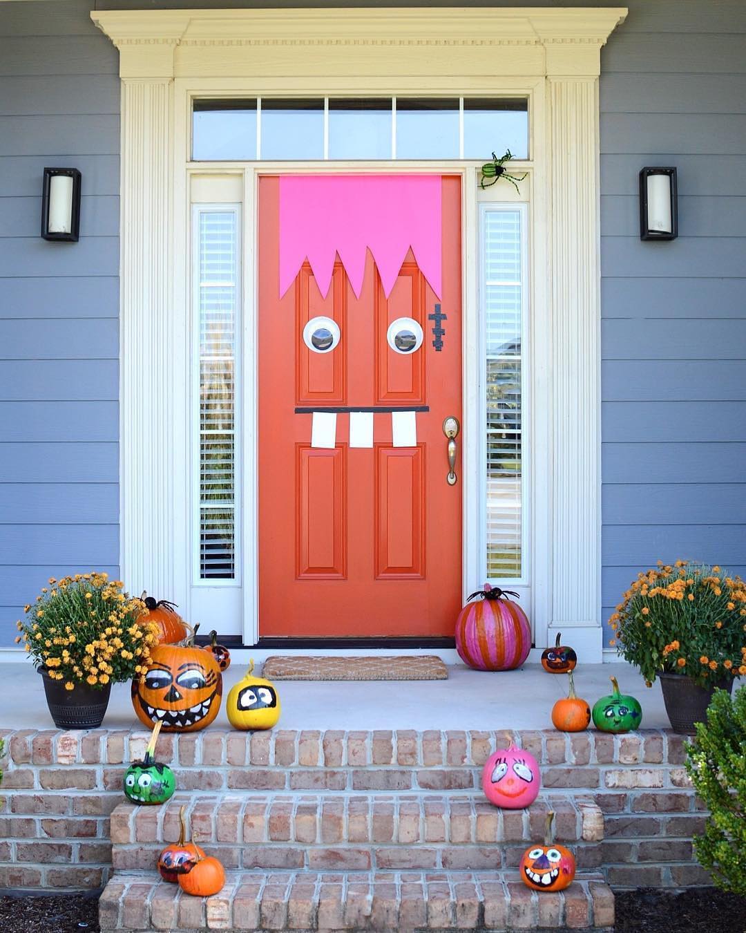 Quirky Monster Door with Painted Pumpkin Characters