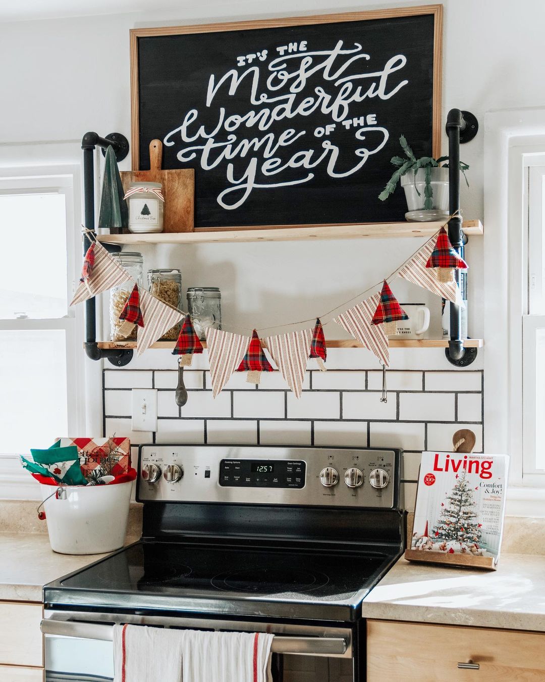 Add a Festive Touch with a Holiday Sign and Plaid Garland