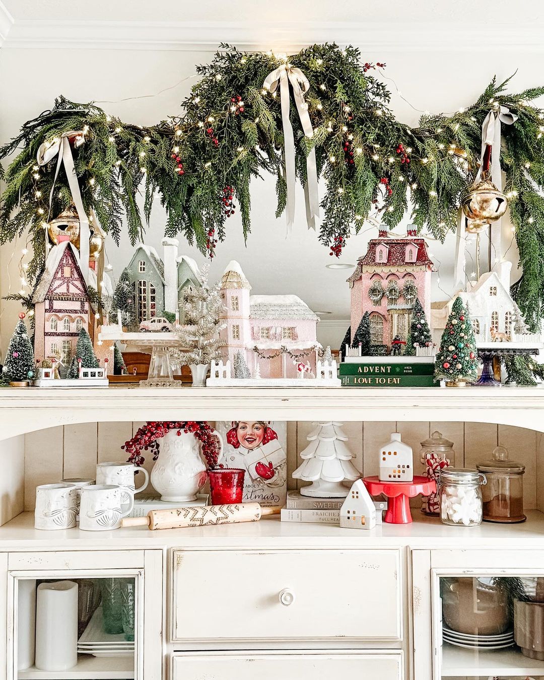 Elevate Your Kitchen with a Festive Garland and Miniature Village