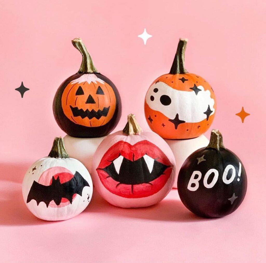 Bold Halloween Graphics on Mini Pumpkins