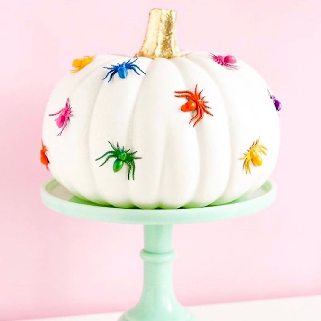 Decorate with Colourful Spiders for a Chic Creepy Pumpkin