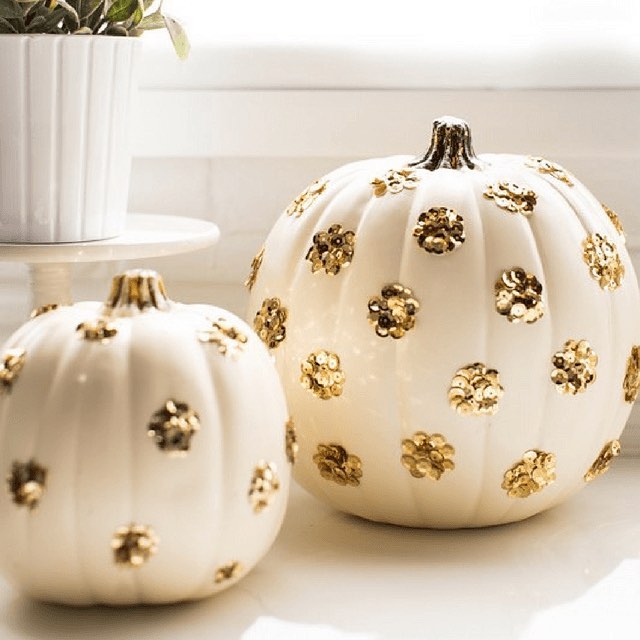 Embellish Pumpkins with Gold Sequins for a Glamorous Look