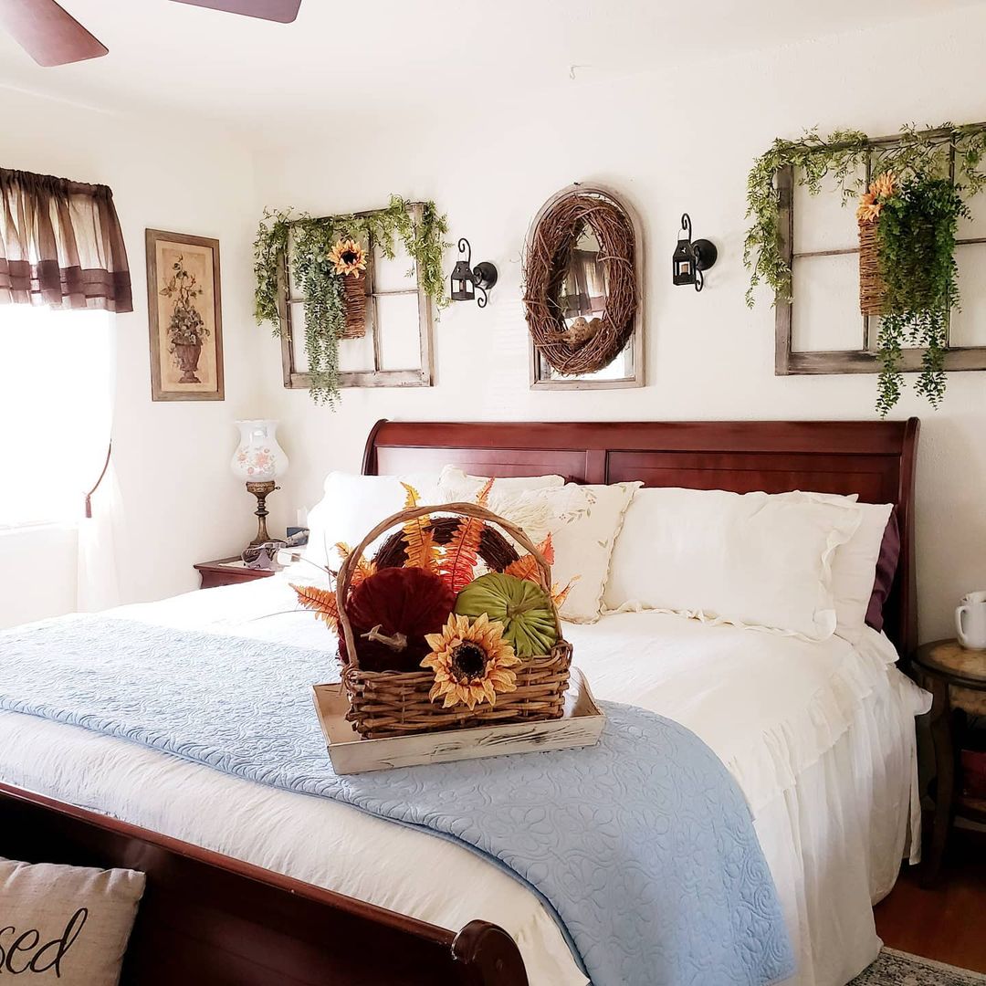 Add a Touch of Rustic Fall to Your Bedroom with Warm Accents and Greenery