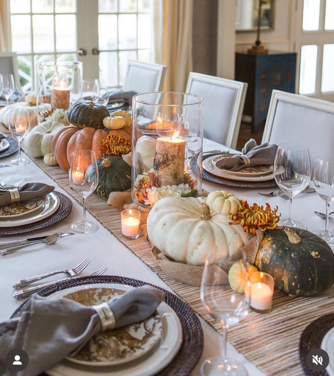 Cozy Pumpkin and Candlelit Thanksgiving Table