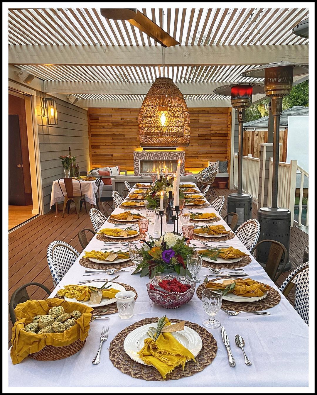 Warm and Inviting Outdoor Thanksgiving Table with Rustic Charm