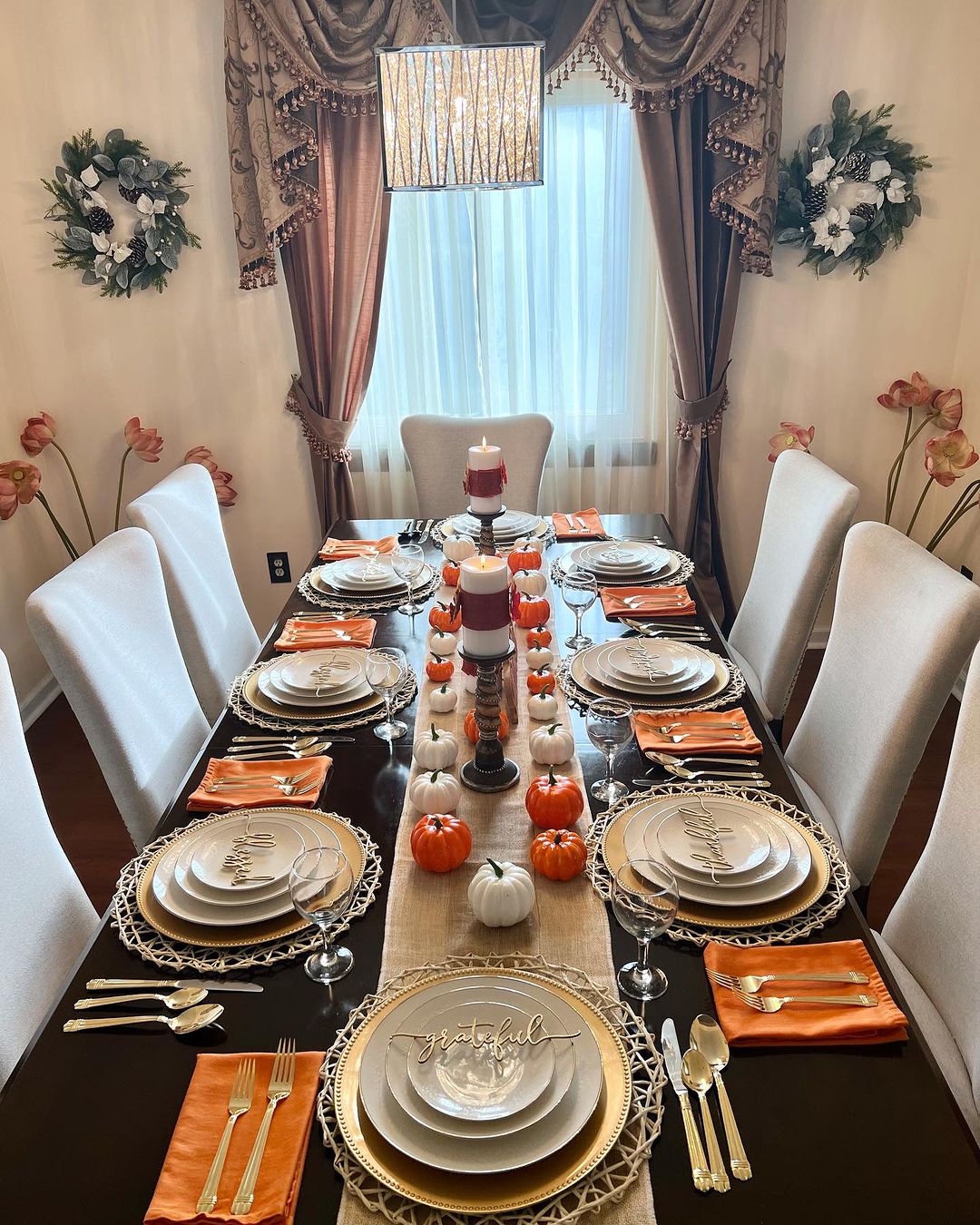 Classic Harvest-Inspired Thanksgiving Table with a Pop of Orange