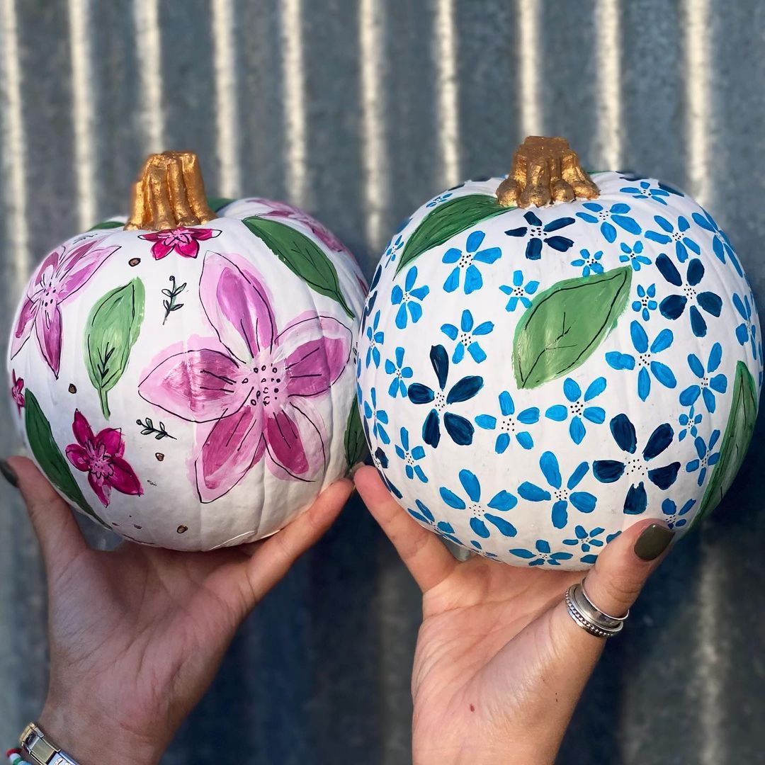 Bright and Cheerful Floral Pumpkins with Bold Colors