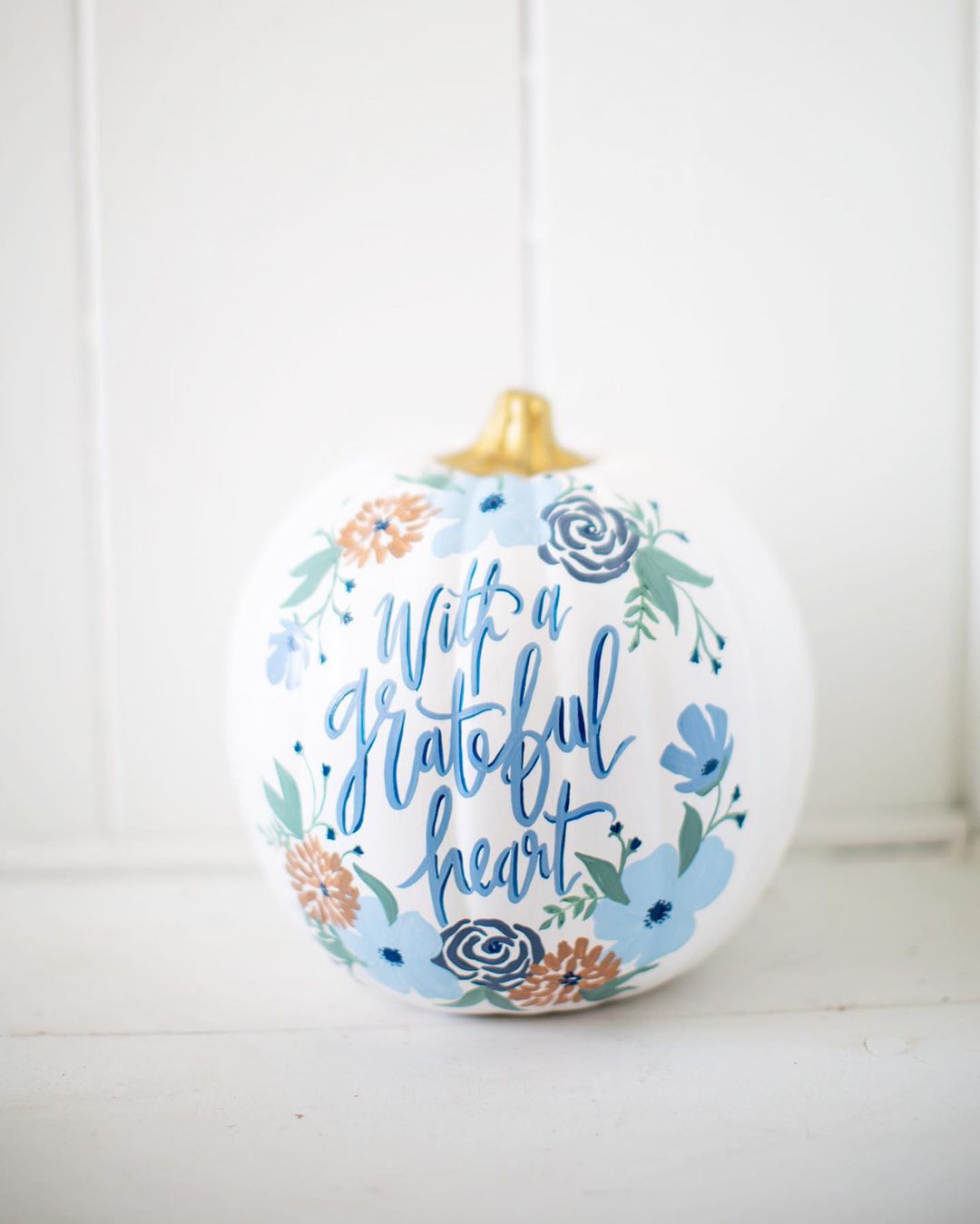 Elegant Script and Florals on a Grateful Pumpkin