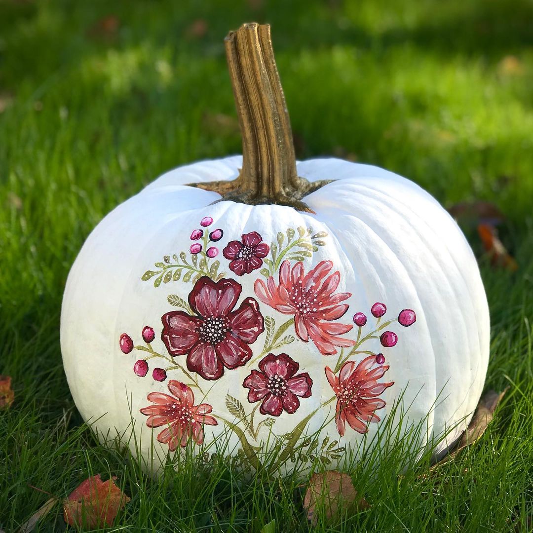 Rich Burgundy Florals on a Classic White Pumpkin