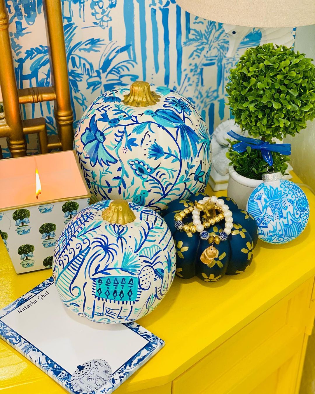 Chinoiserie-Inspired Blue and White Pumpkins for an Elegant Touch