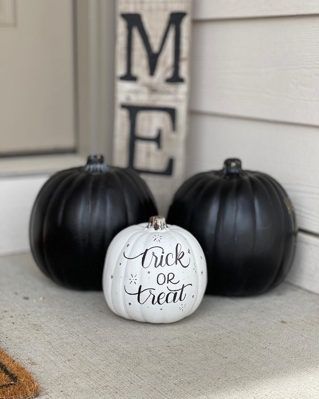 Classic Black and White "Trick or Treat" Pumpkin Display