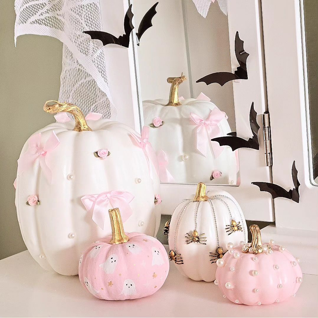 Whimsical and Glamorous Pink Halloween Pumpkins