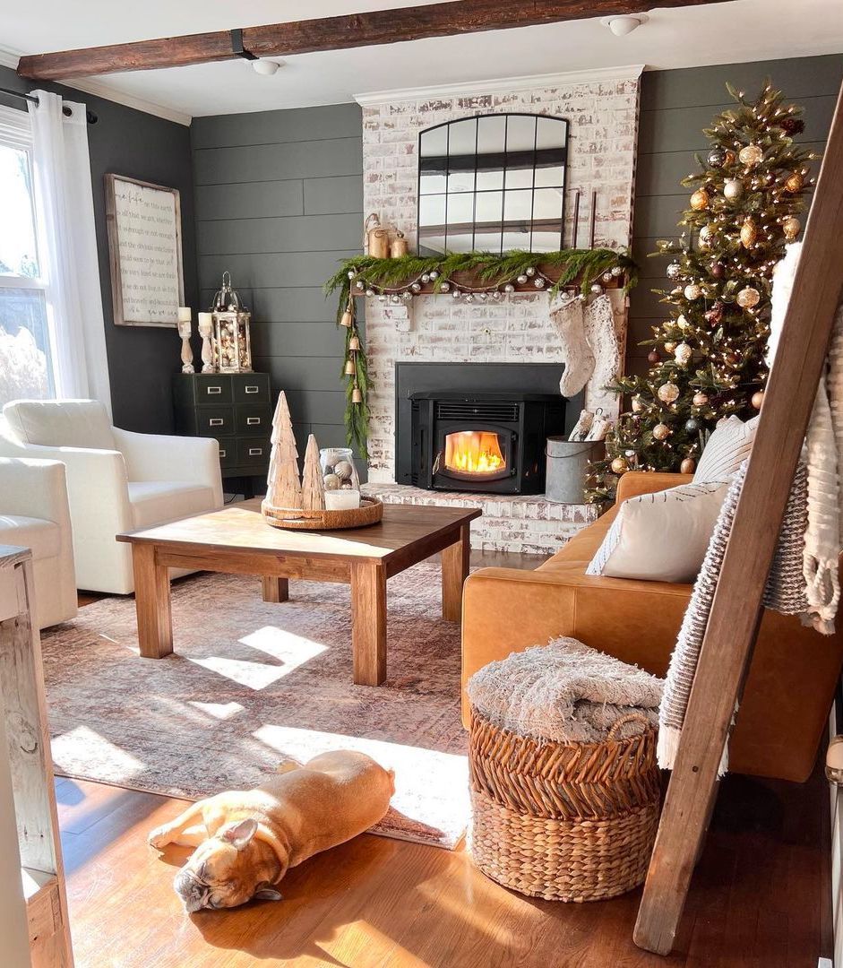 17. Rustic Charm: A Cozy Christmas Corner with Warmth and Style