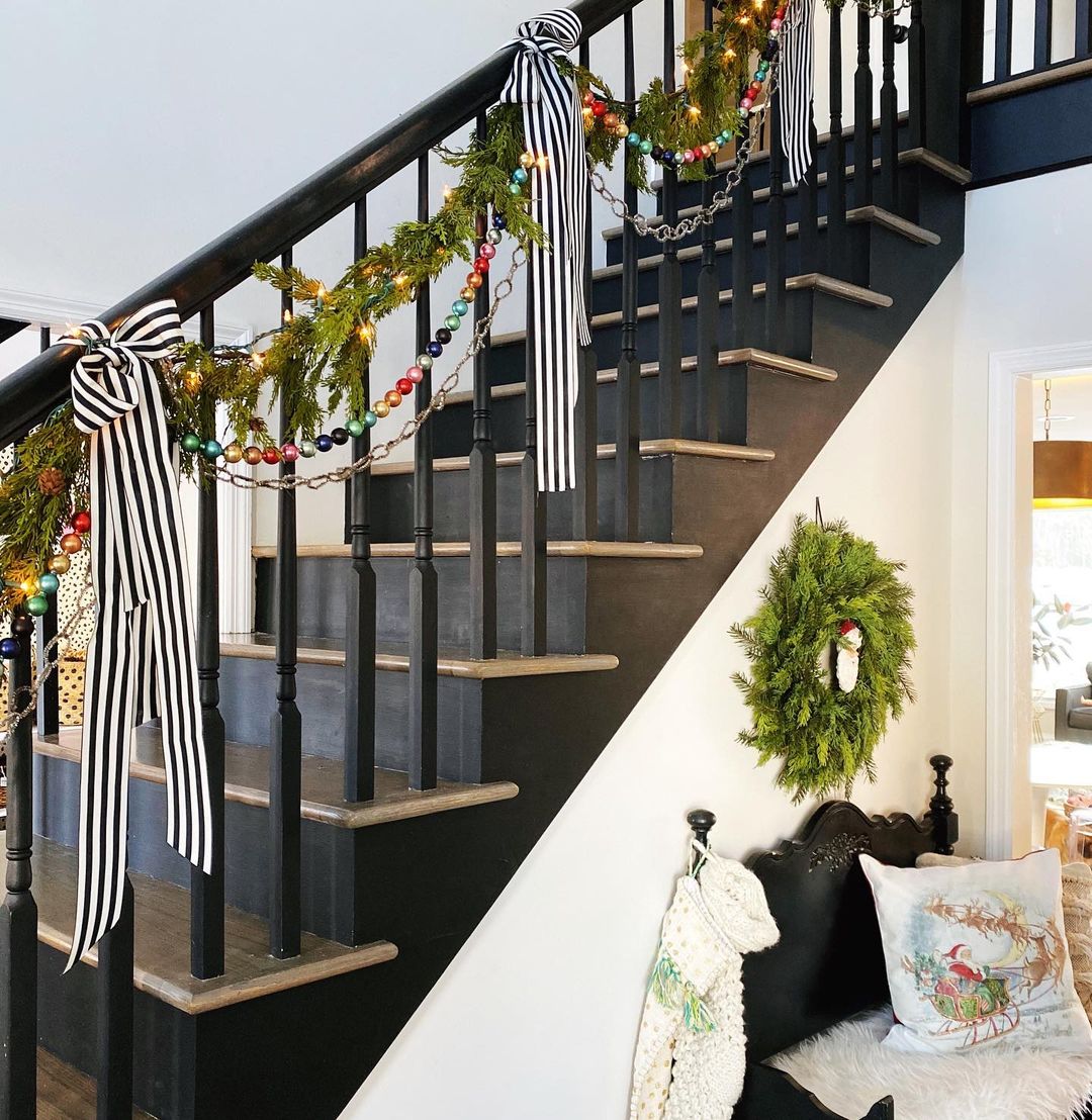 Bold and Bright Holiday Staircase