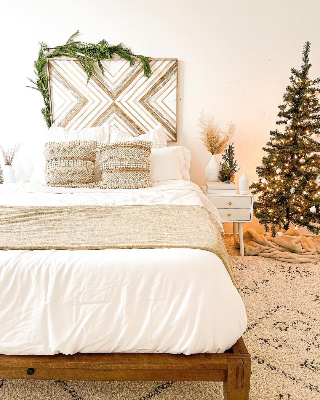 Cozy Neutral Christmas Bedroom