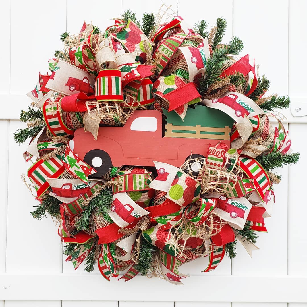 Festive Truck Ribbon Wreath