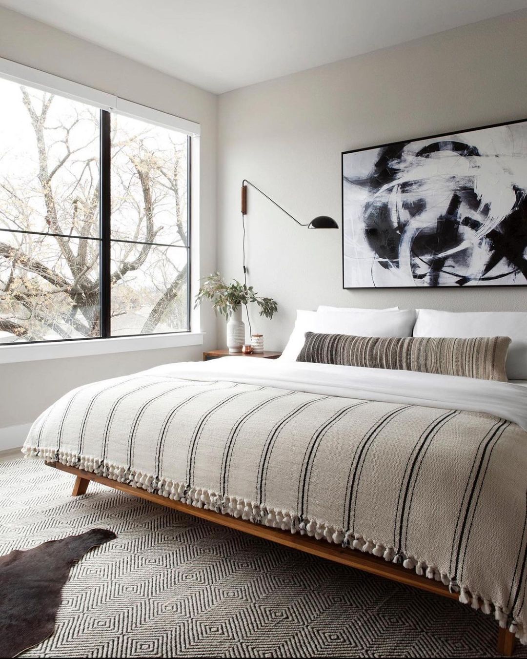 Modern White Bedroom with Bold Art