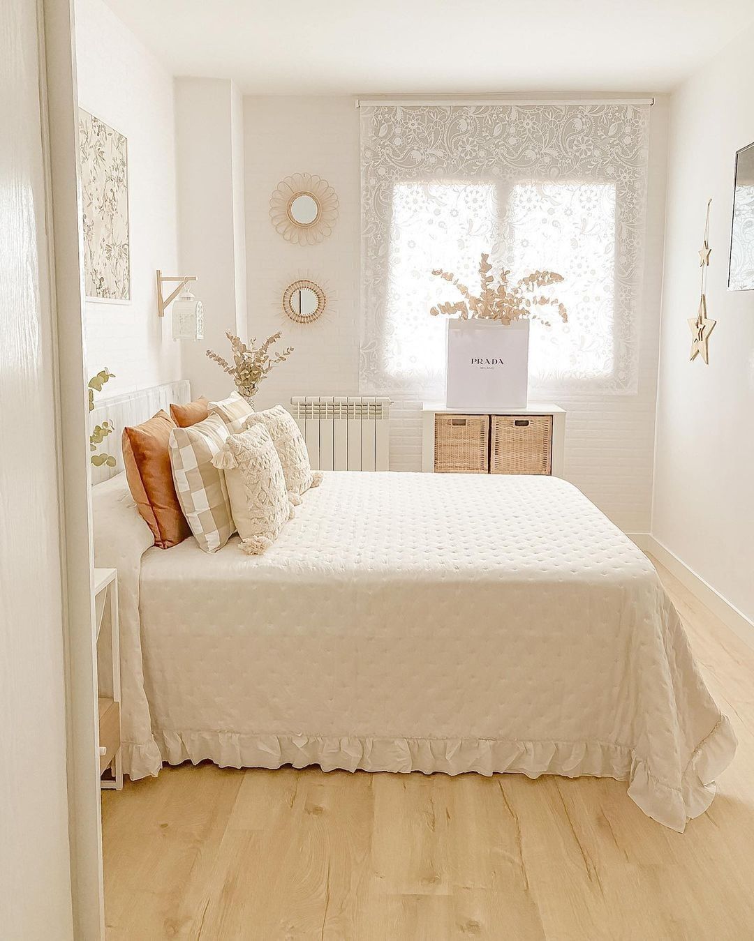 Cozy White Bedroom With Earthy Accents.