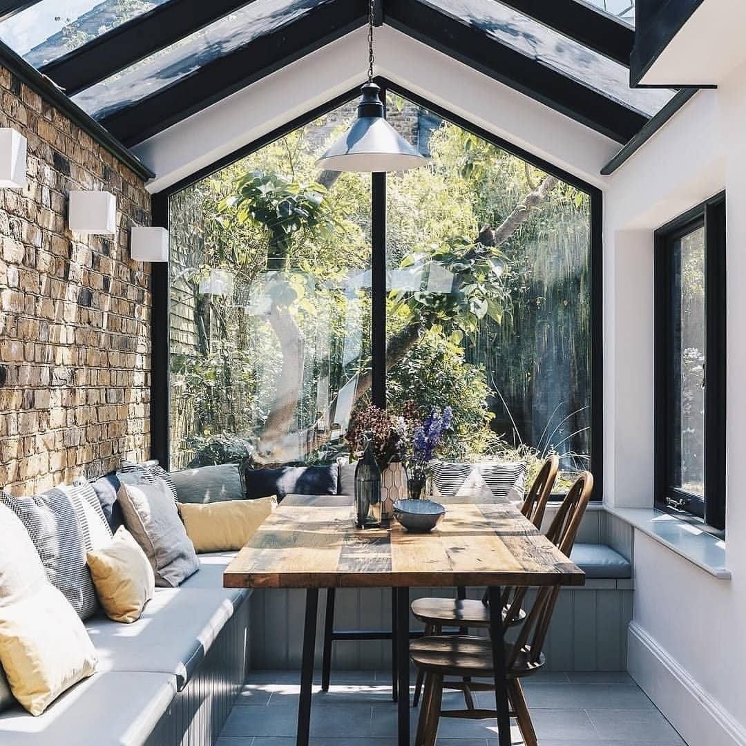 Rustic Industrial Sunroom Dining