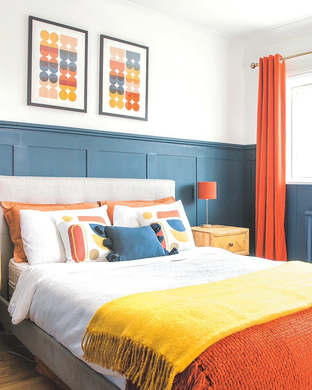 Navy Walls, Bright Orange Accents