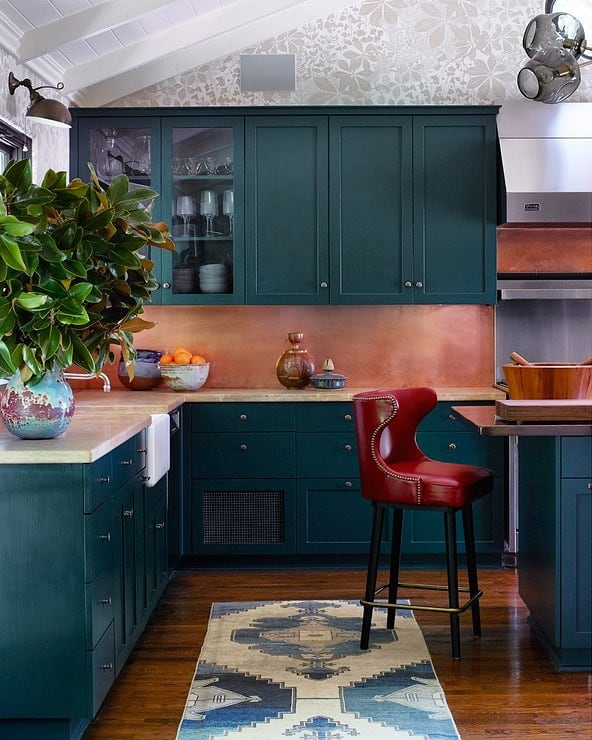 Jewel-toned Spanish kitchen with copper accents