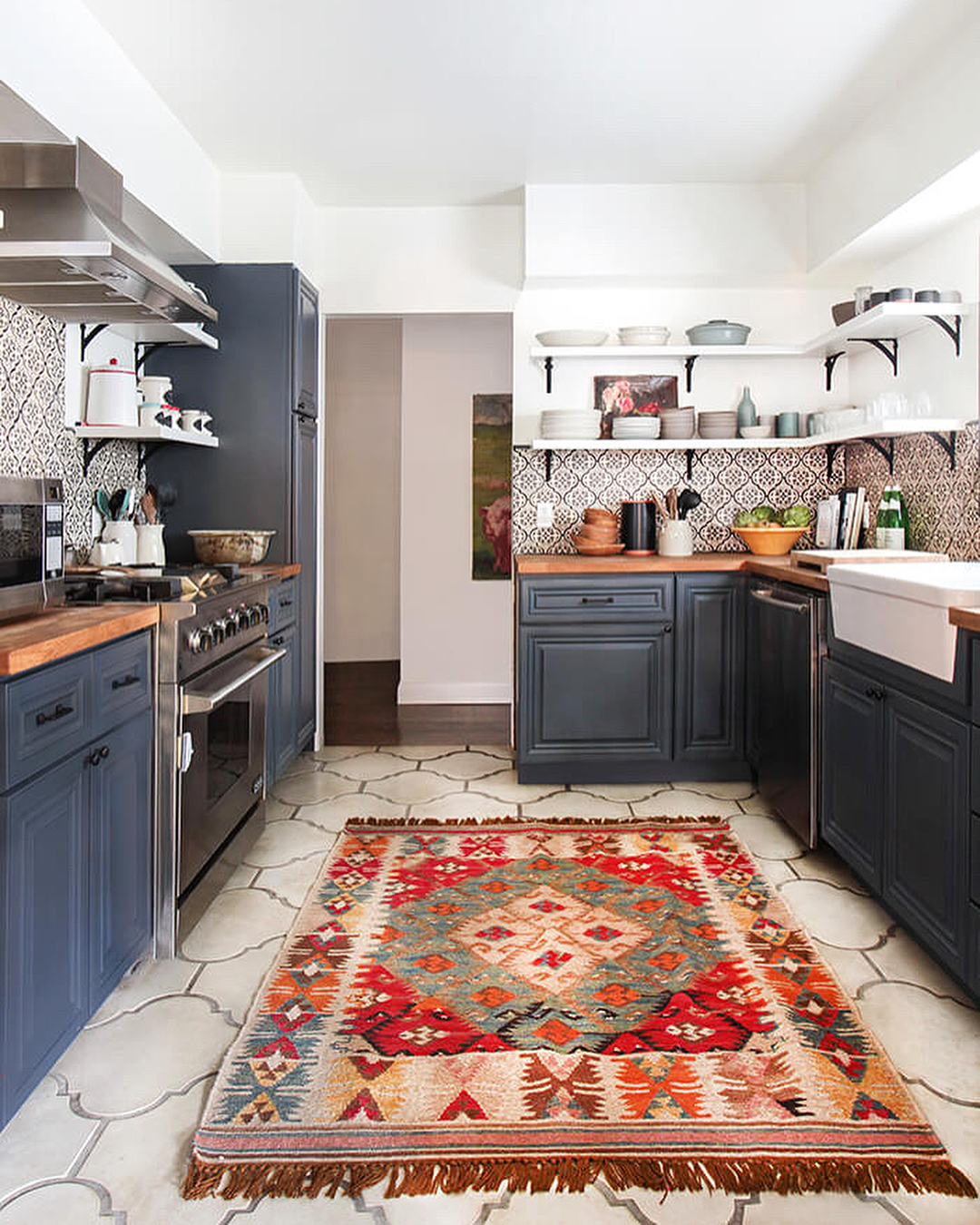 Bold patterns in an eclectic Spanish Revival Kitchen.