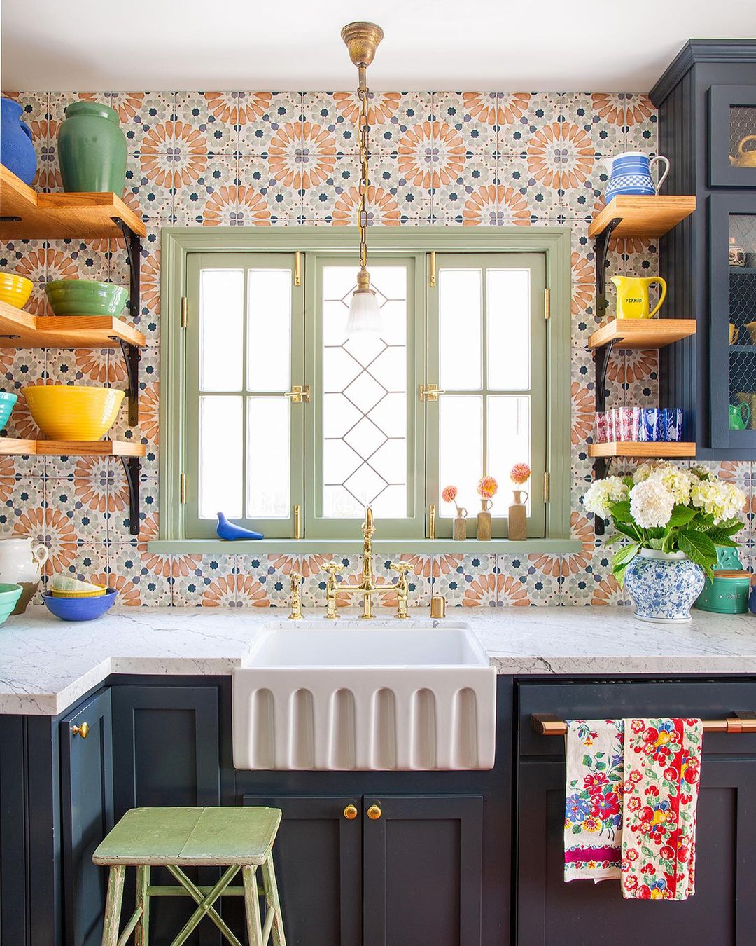 Colorful tiles in vibrant Spanish kitchen