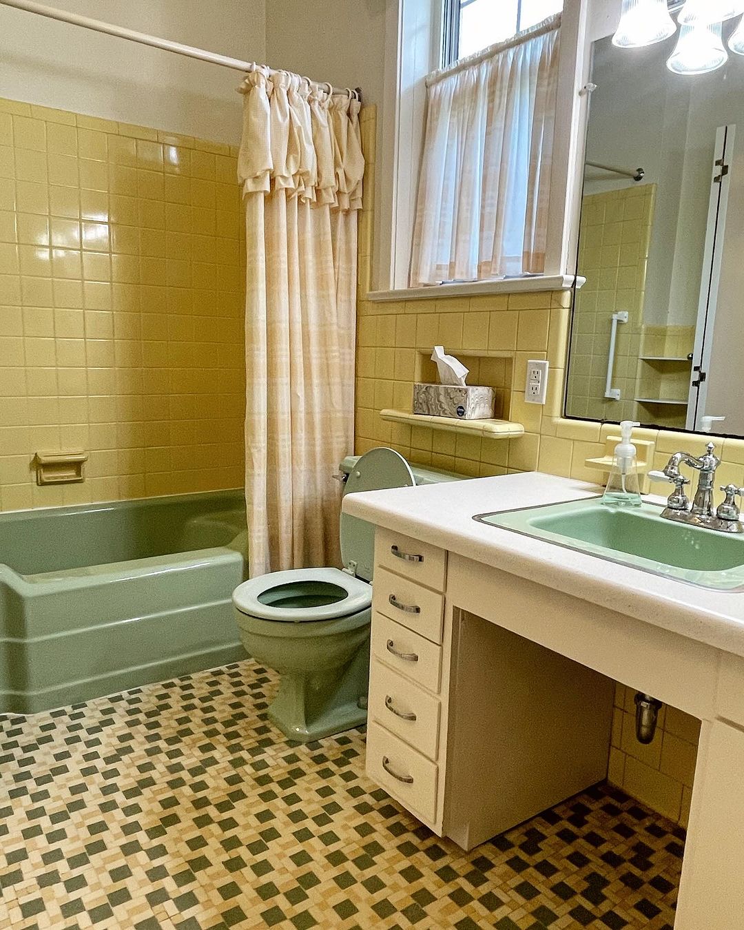 Vintage Yellow Tile Bathroom With Pastel Accents