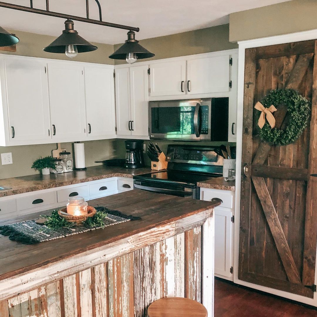 Farmhouse 1960s Kitchen With Distressed Wood