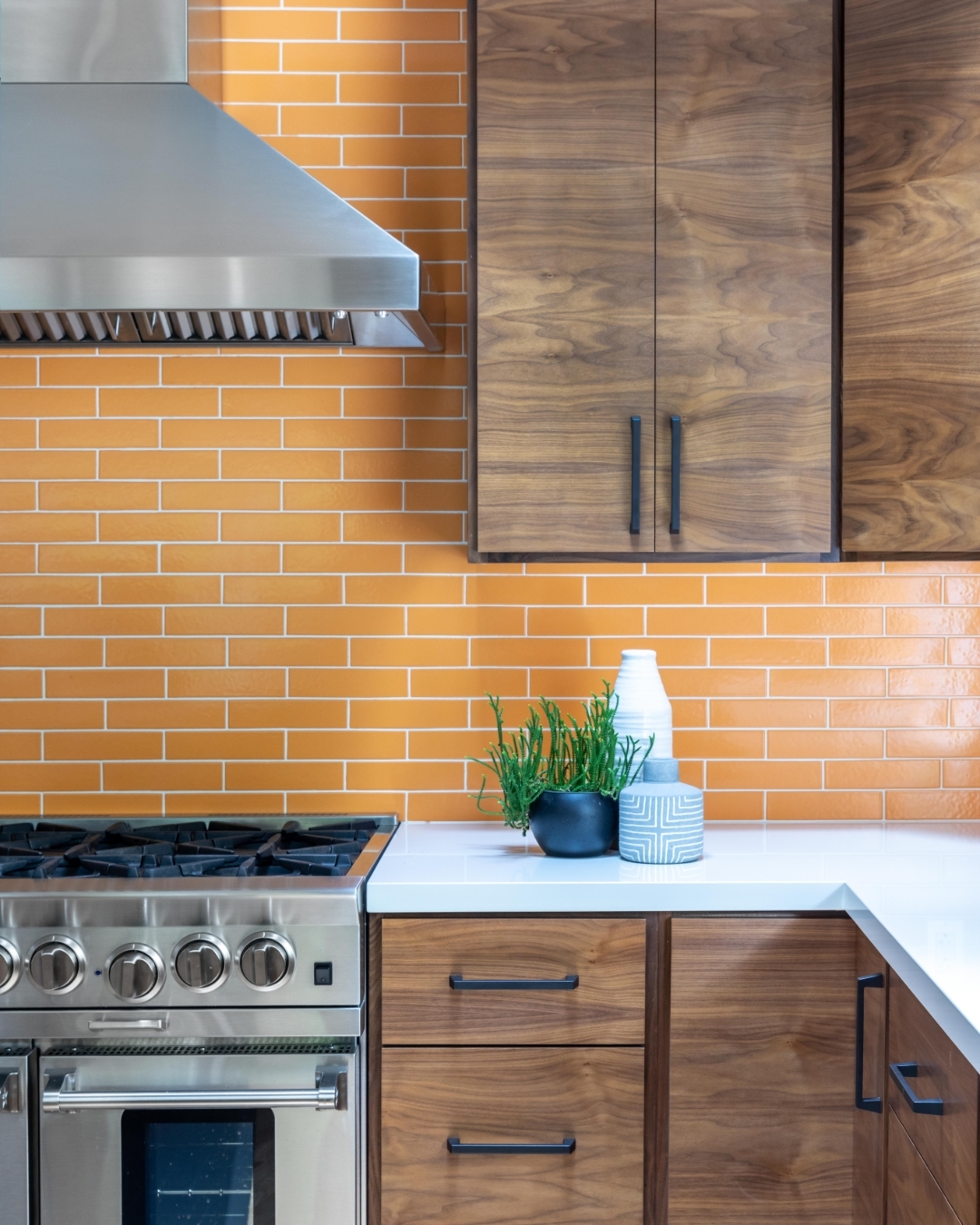 Orange Tiles With Warm Wood Charm