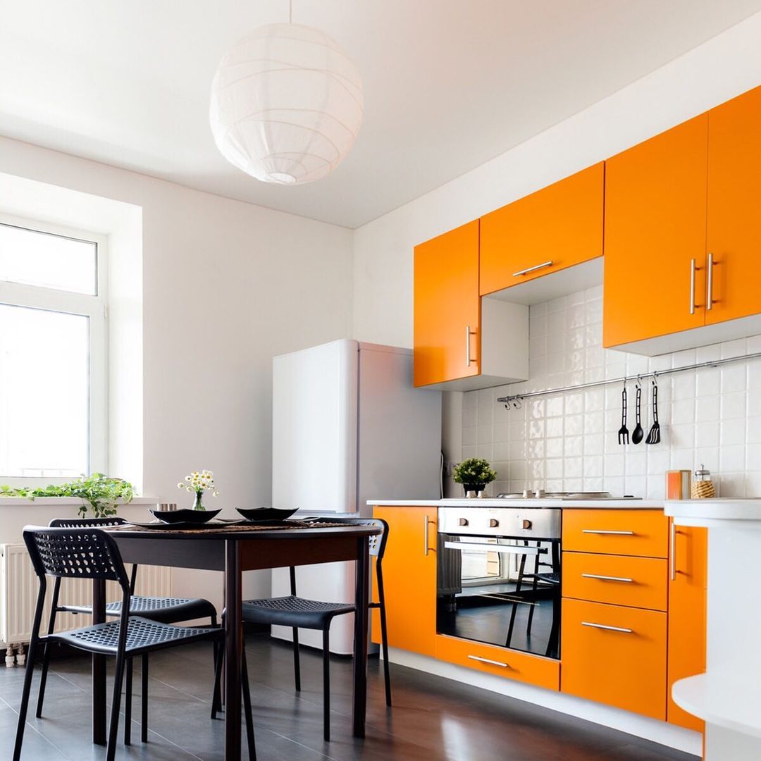 Bright Orange Cabinets In Minimalist Design