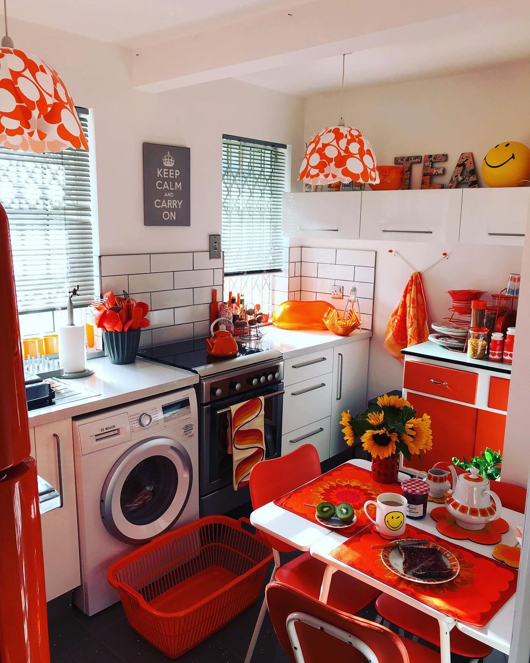 Playful Retro Kitchen With Bold Orange