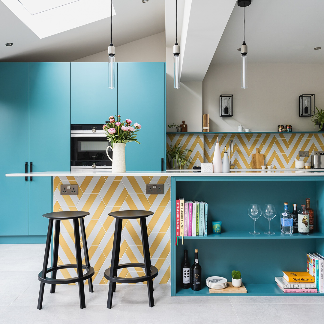 Vibrant Teal Meets Bold Chevron Colorful Prints