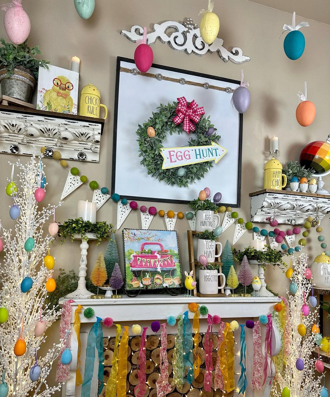 Bright And Playful Easter Mantel Magic