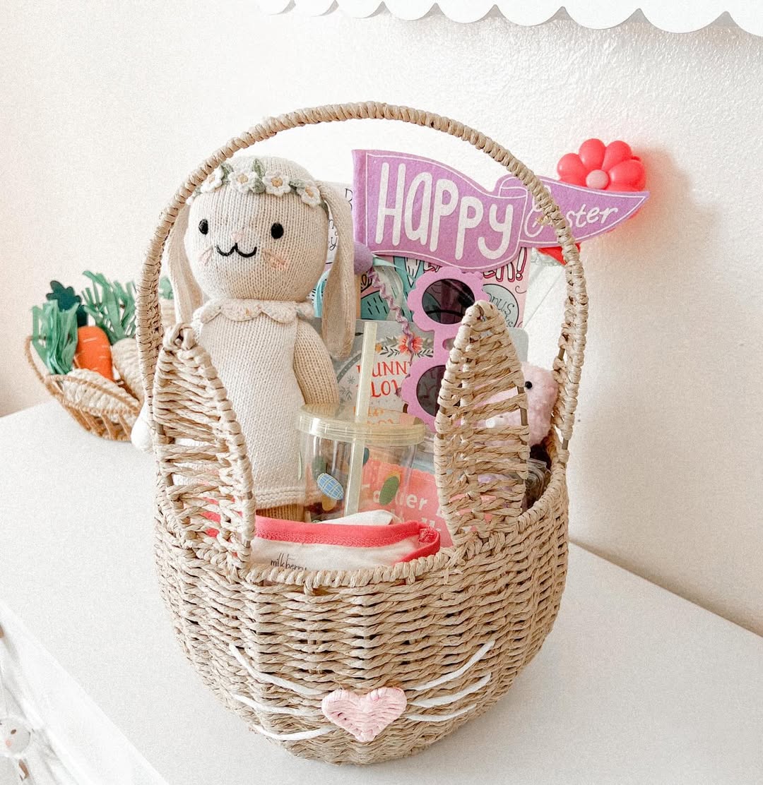 Natural Bunny Basket With Whimsical Details