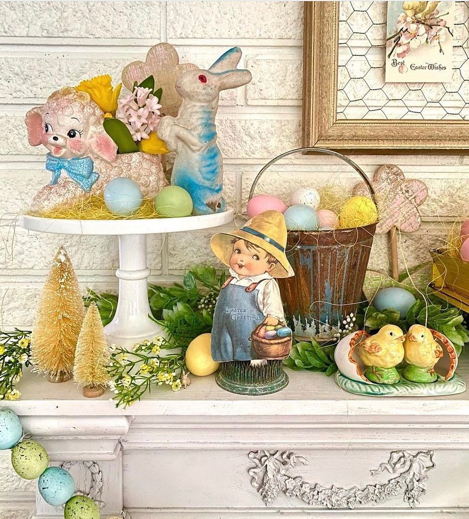 Pastel Whimsy On A Vintage Mantel