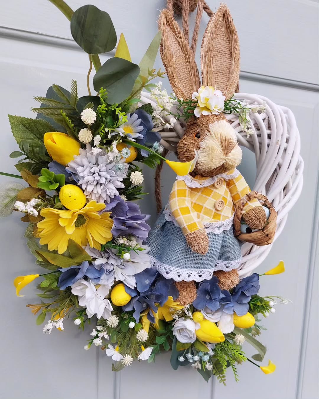 Gingham Bunny With Spring Blooms