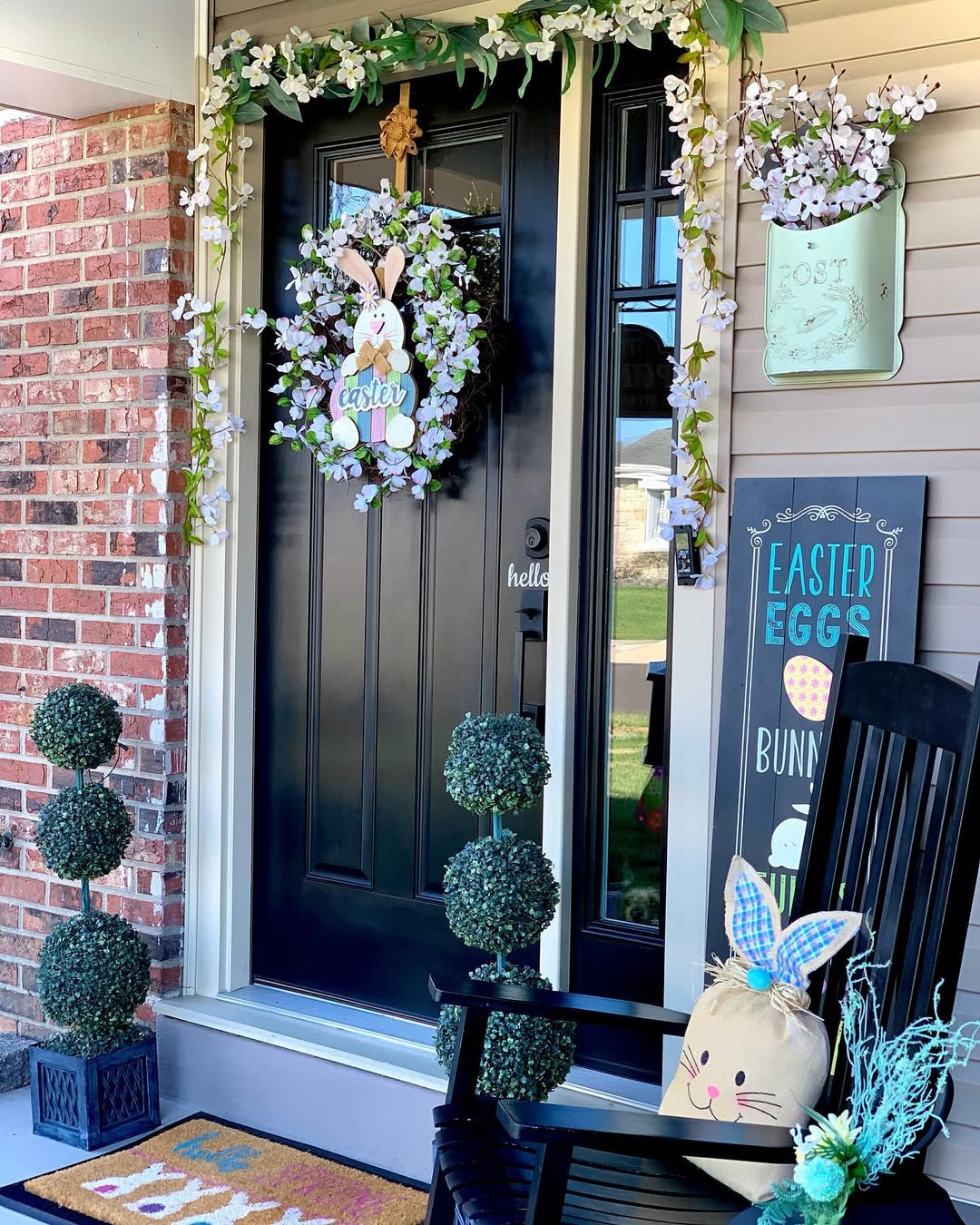 Elegant Easter Porch With Bunny Accents